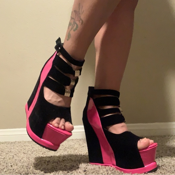 Peep Toe Platform Wedge Sandals Ankle Strap Zipper High Heels Party Shoes - Picture 3 of 10